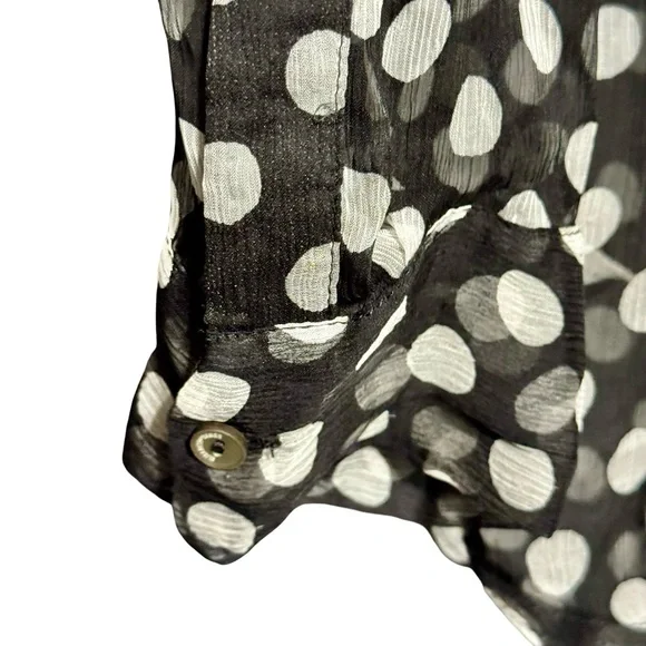 Elizabeth and James 100% Silk Black and White Polka Dot Button Front Blouse Top - Picture 7 of 15